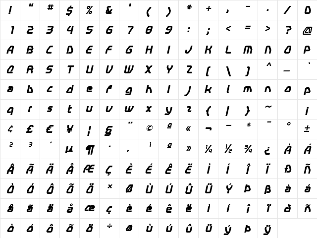 Swerve BoldItalic font glyphpreview