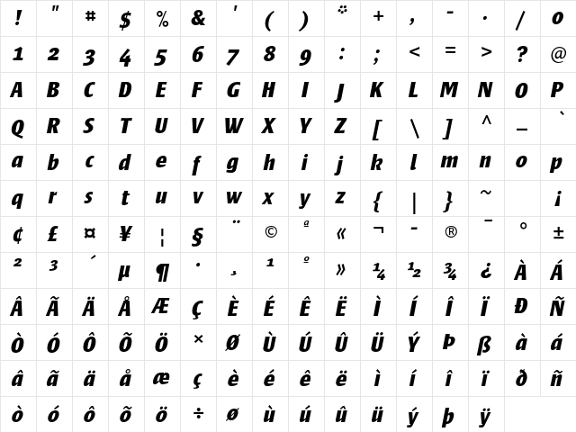 Frisans Std Bold Italic font glyphpreview