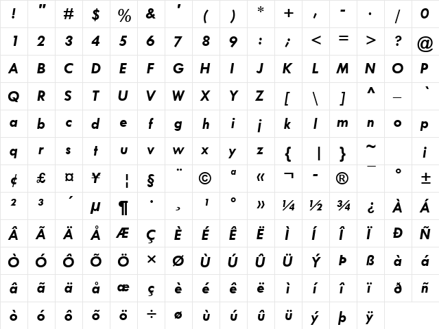 Tw Cen MT Bold Italic font glyphpreview