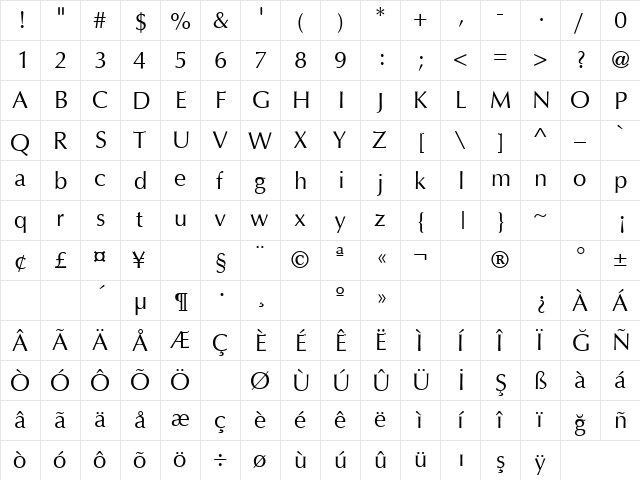 TR Oregon Regular font glyphpreview