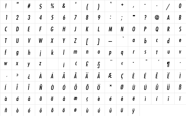 FuturaTMedConOblRo1 Regular font glyphpreview