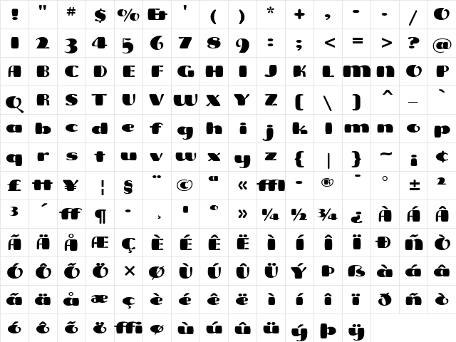 Freddo ITC Black font glyphpreview