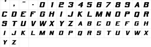 QuarterbackExtended Oblique font glyphpreview