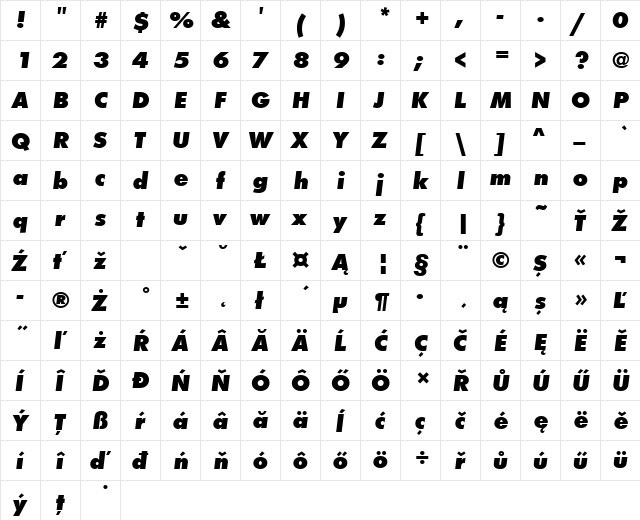 FuturaTEEExtBol Italic font glyphpreview