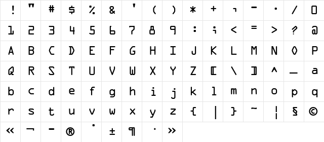 OCR_OneC Regular font glyphpreview