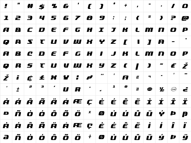 Quickening Condensed Italic Condensed Italic font glyphpreview