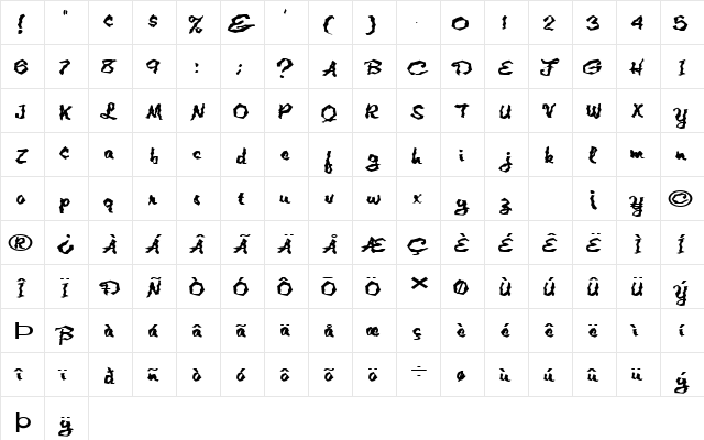 FZ WACKY 2 EX Normal font glyphpreview