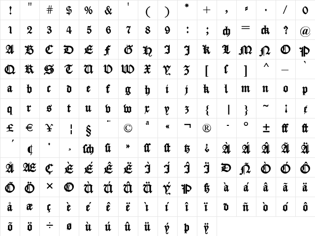 Fette Caslon Gotisch Black font glyphpreview