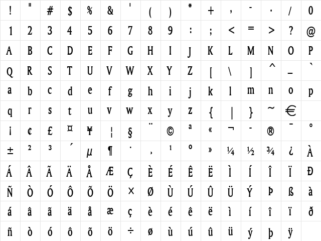 AmerettoThin Bold font glyphpreview