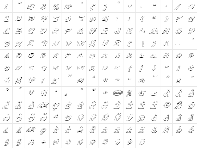 Ephesian 3D Italic 3D Italic font glyphpreview