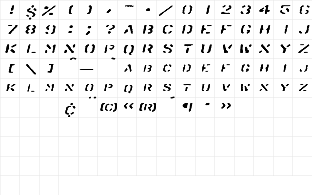 SprayStencilExtended Oblique font glyphpreview