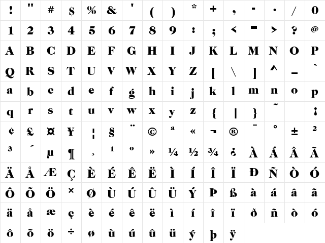 Caslon No224 ITC T Black Regular font glyphpreview