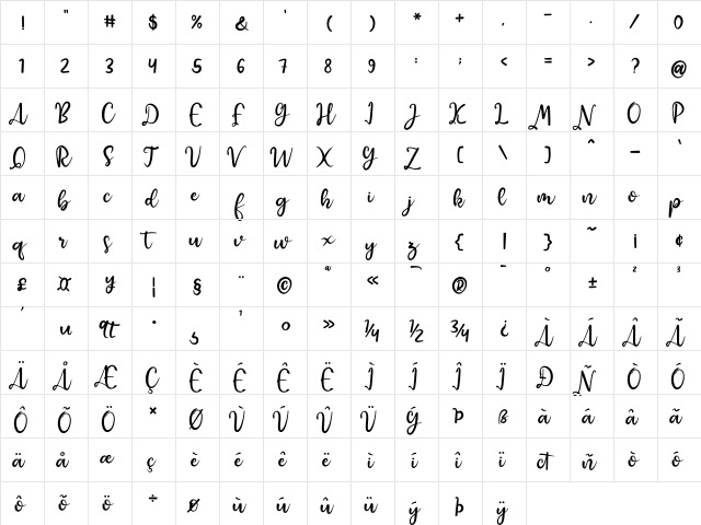 Raquen Regular font glyphpreview