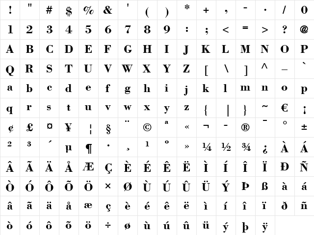 Bodoni LT Bold font glyphpreview