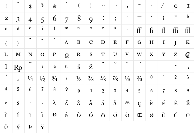 Caslon Book BE Regular Expert font glyphpreview