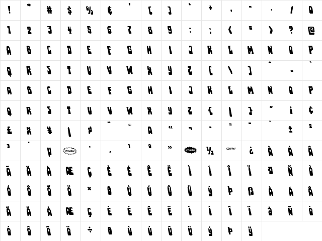 Pocket Monster Leftalic Italic font glyphpreview