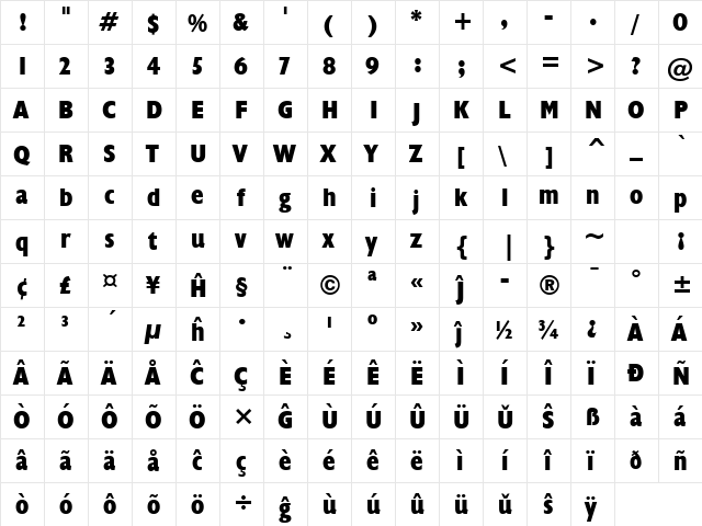 Humanst521 XBdCn BT Eo Extra Bold font glyphpreview
