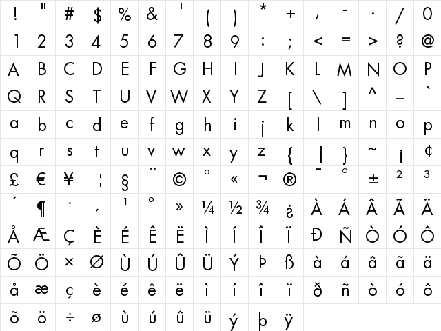 Futura LT Book font glyphpreview