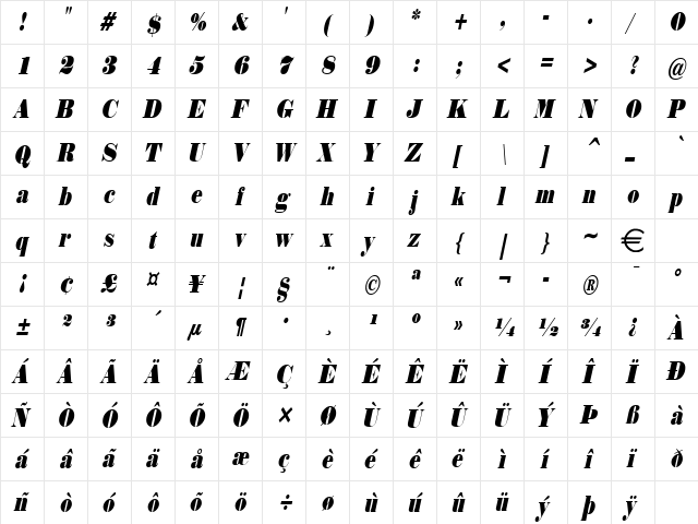 NorwayThin Italic font glyphpreview