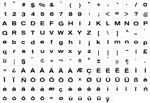 Akzidenz-Grotesk Extended BQ Regular font glyphpreview