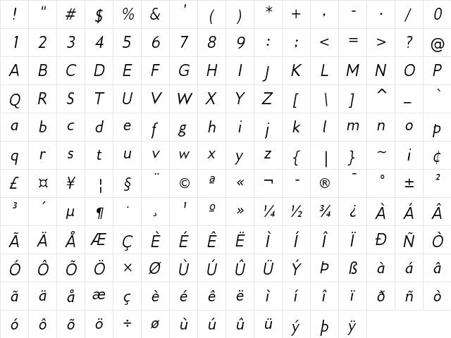 Gillius ADF No2 Italic font glyphpreview