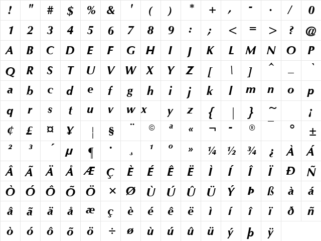 Omichron Bold Italic Regular font glyphpreview