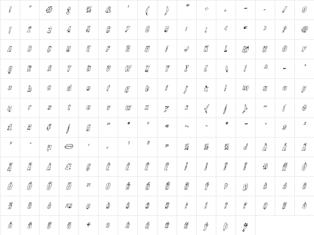 Quarrystone Outline Italic Italic font glyphpreview