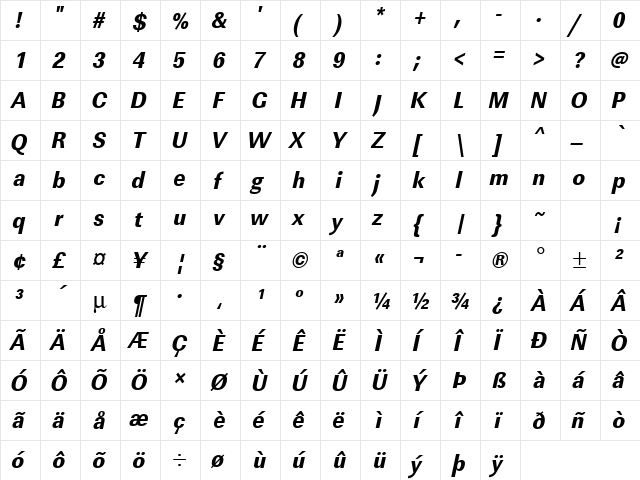 URWLinearTExtBolExtNar Oblique font glyphpreview