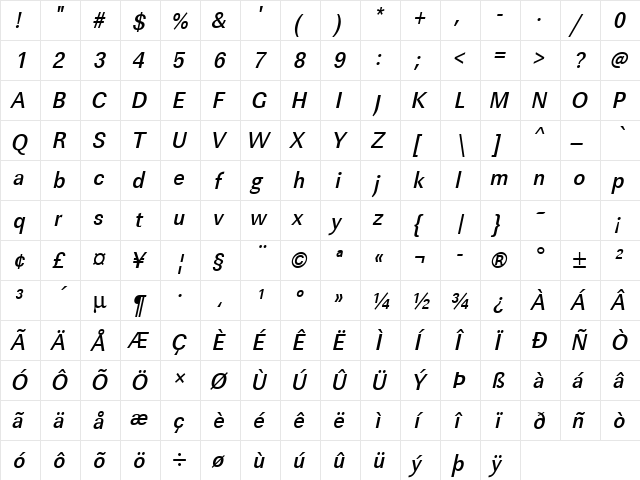 URWLinearTMedExtNar Oblique font glyphpreview