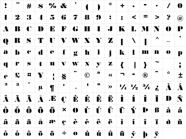 Bodoni MT Std Ultra Bold font glyphpreview