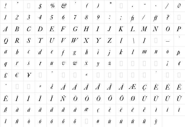 Caslon Italic Plain font glyphpreview