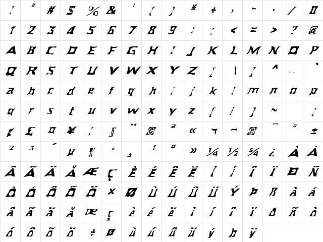 FZ WARPED 40 ITALIC Normal font glyphpreview