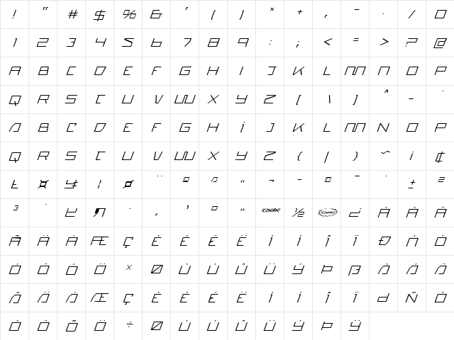 Quasitron Italic Italic font glyphpreview