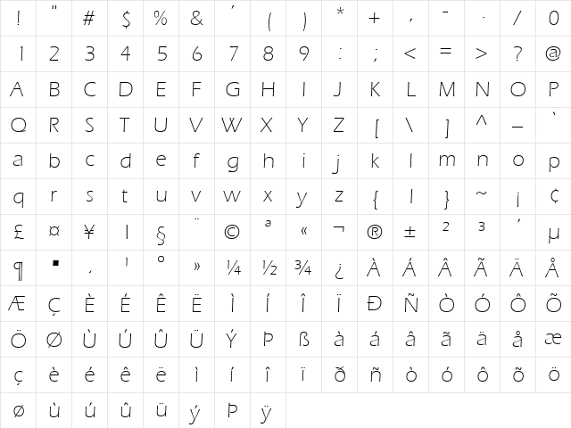 EerieLight Regular font glyphpreview