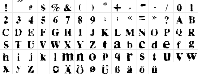 TimesNoRoman Regular font glyphpreview