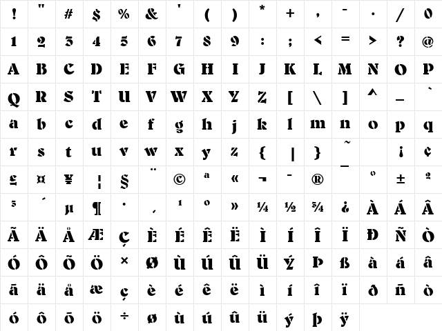 URWBerniniSteDBol Regular font glyphpreview
