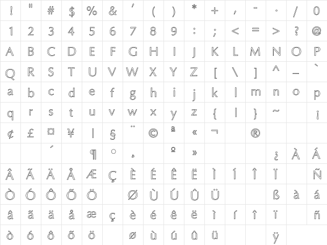 Optima Hollow Regular font glyphpreview