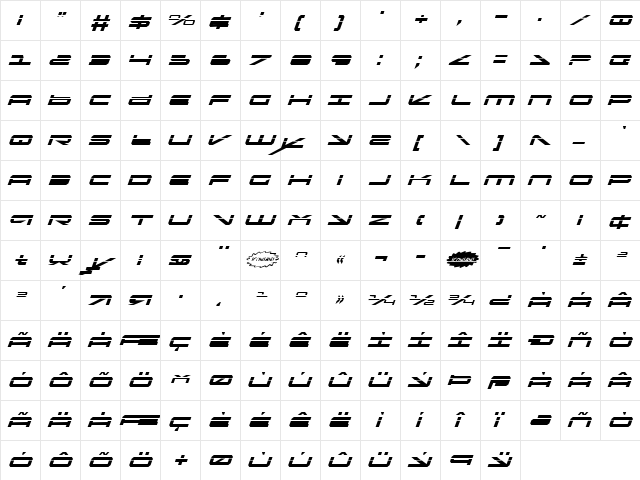 Oramac Laser Italic Laser Italic font glyphpreview