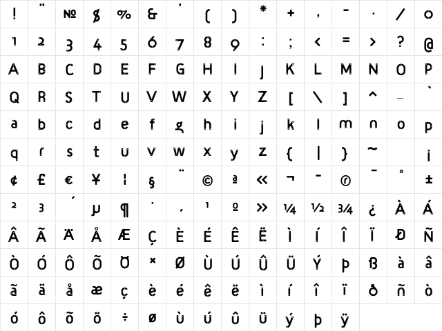 TargetBolt Regular font glyphpreview