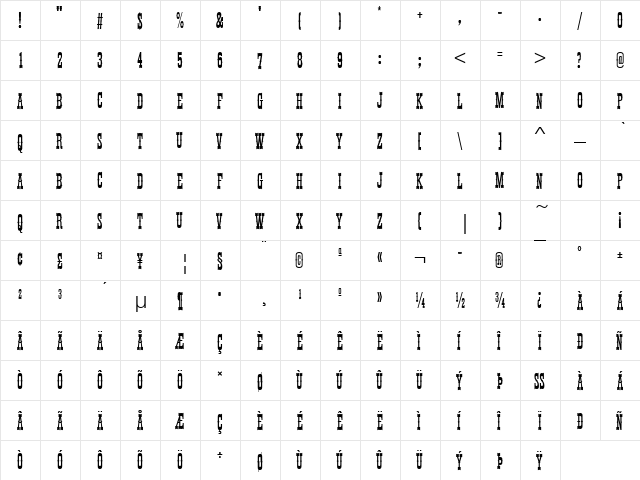 Thunderbird Becker Ext Cond Regular font glyphpreview