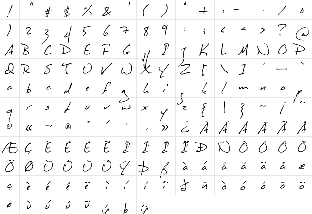 SexyScript Regular font glyphpreview
