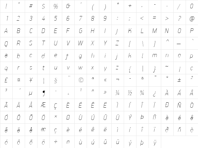 PF Handbook Pro Extra Thin Italic font glyphpreview