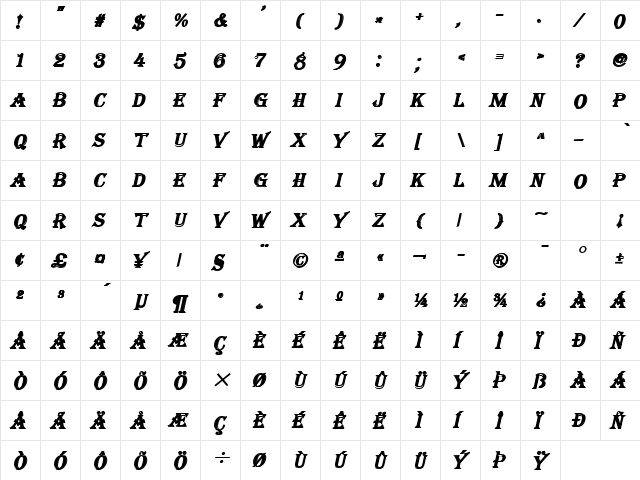 Tangiers BoldItalic font glyphpreview