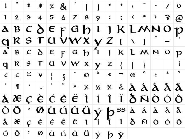 Aniron Bold font glyphpreview