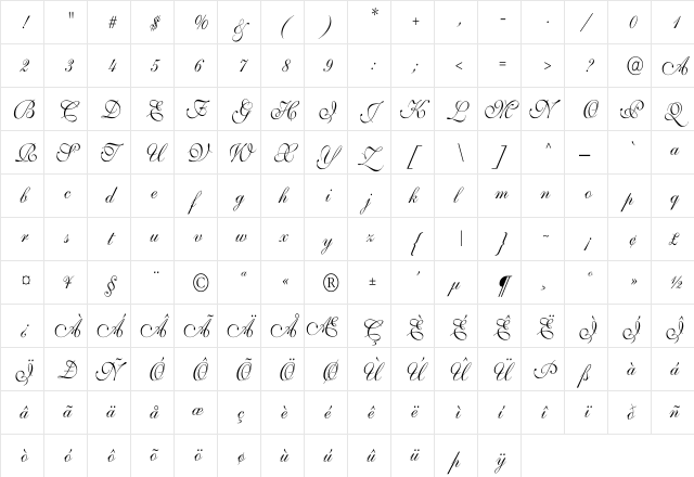 Shelley-VolanteScript Th Regular font glyphpreview