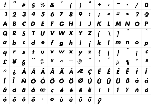 FuturaICG BoldOblique font glyphpreview