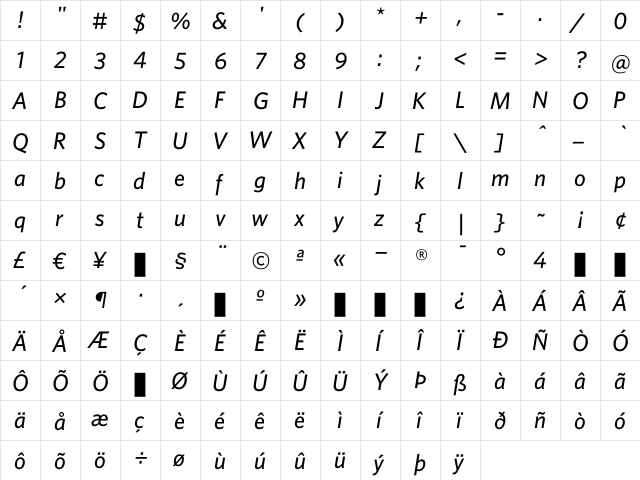 Whitney MediumItalic font glyphpreview