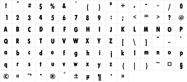 FuturisXCondC Regular font glyphpreview