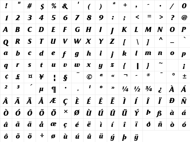 Friz Quadrata Com Bold Italic font glyphpreview