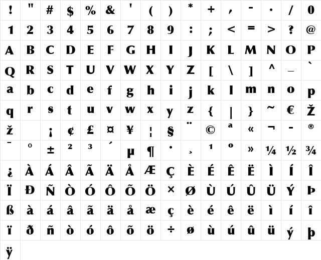 Optima LT ExtraBlack Regular font glyphpreview